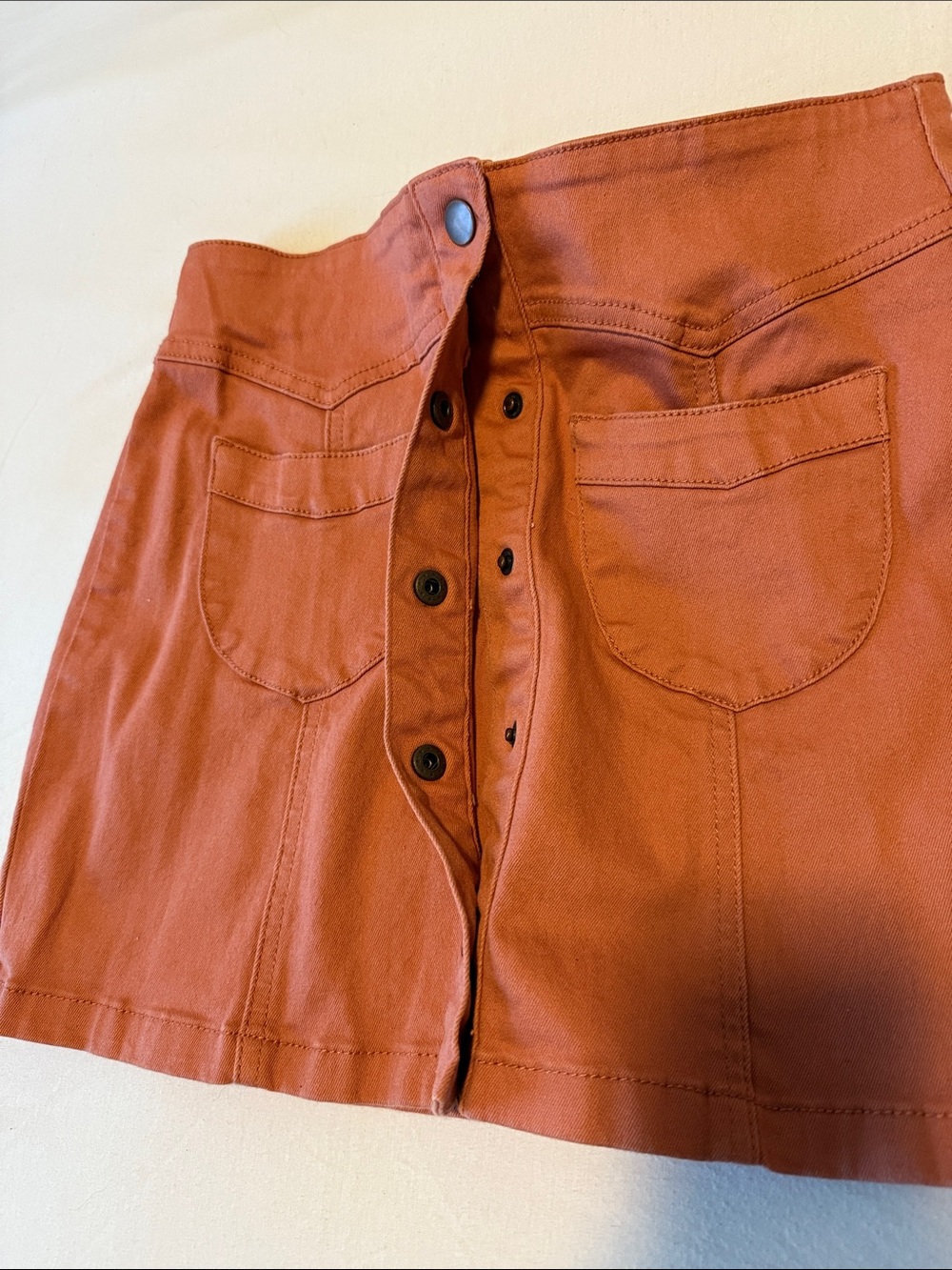 Rust Button-Front Mini Skirt - Picture 2 of 4